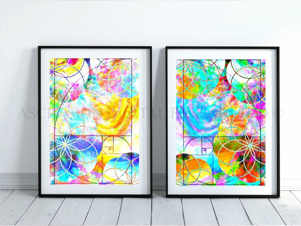 Sacred geometry art prints set of 2, Fibonacci art