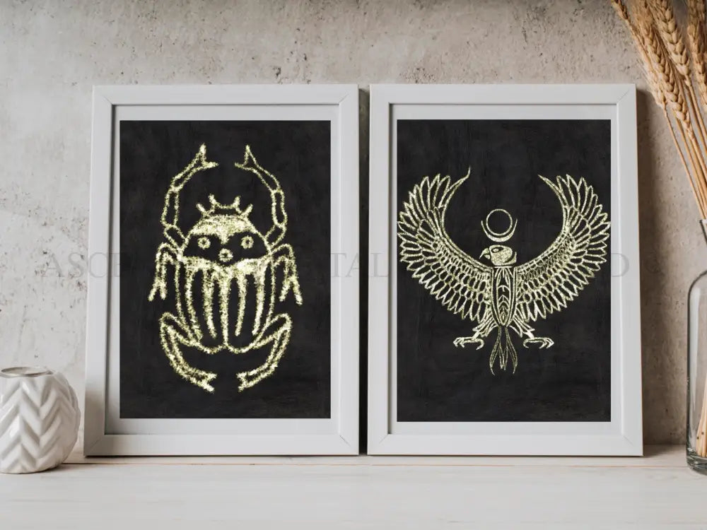 Ancient Egyptian Art prints | Set of Two | Black and Gold