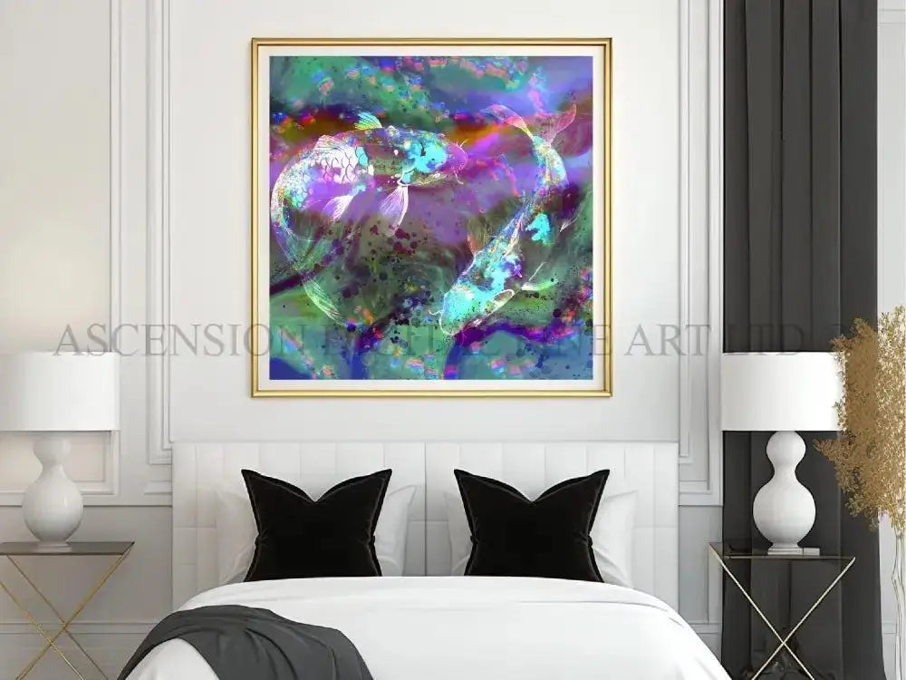 Japanese koi fish art print, Feng Shui wall art