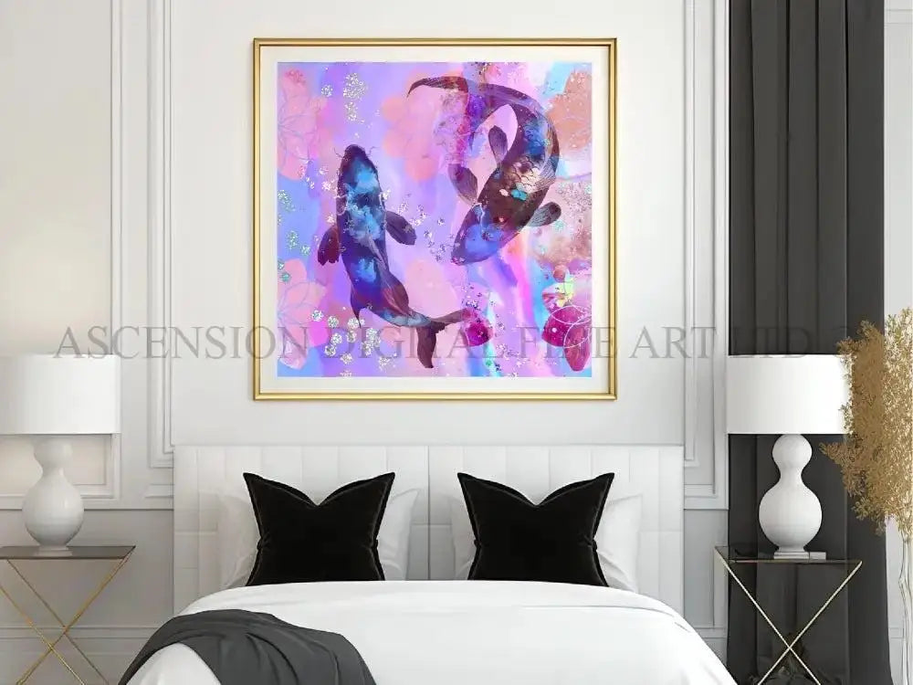 Japanese koi fish art print, Feng Shui wall art
