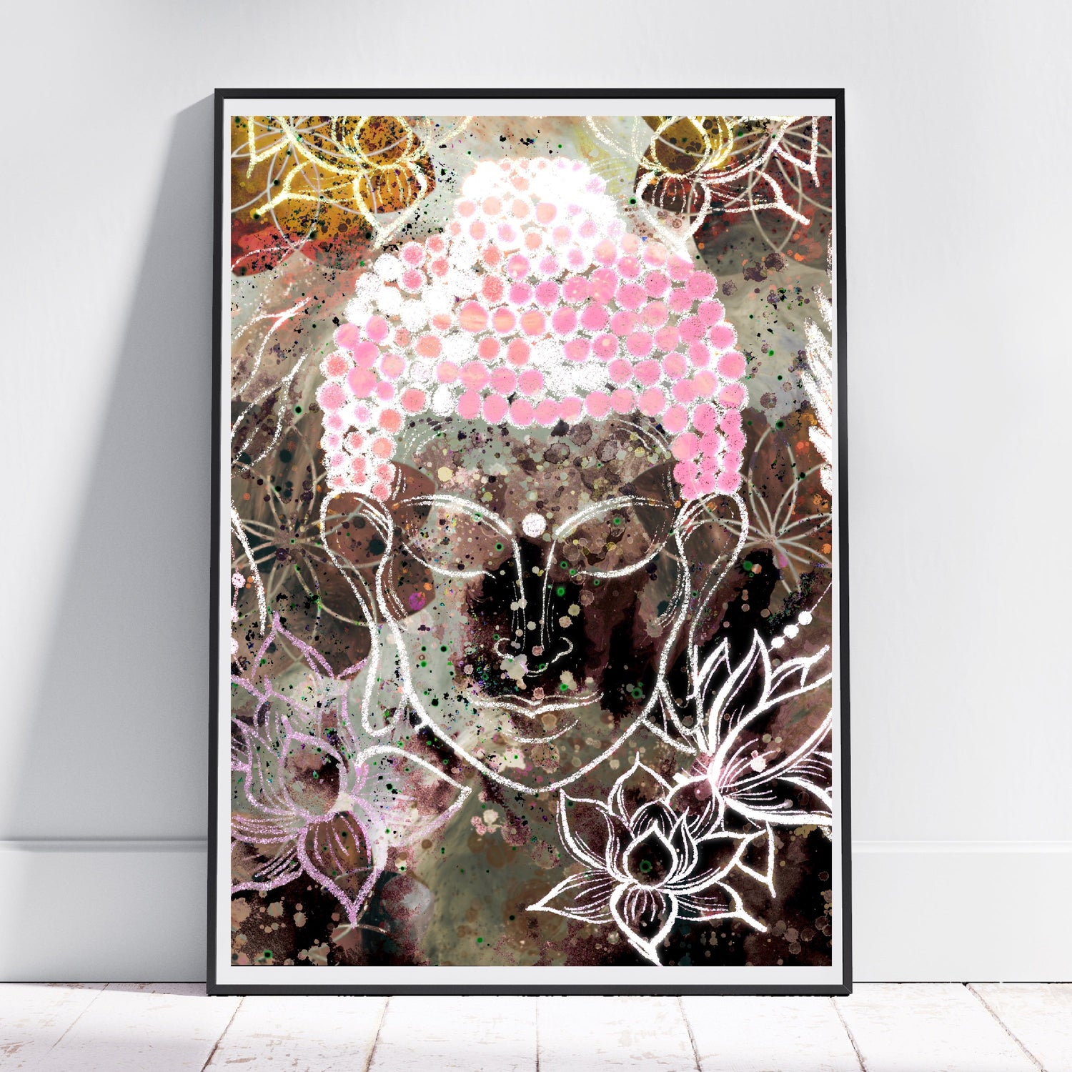 Buddha meditating wall art, calming, soothing, energy, spiritual art, displayed in frame.