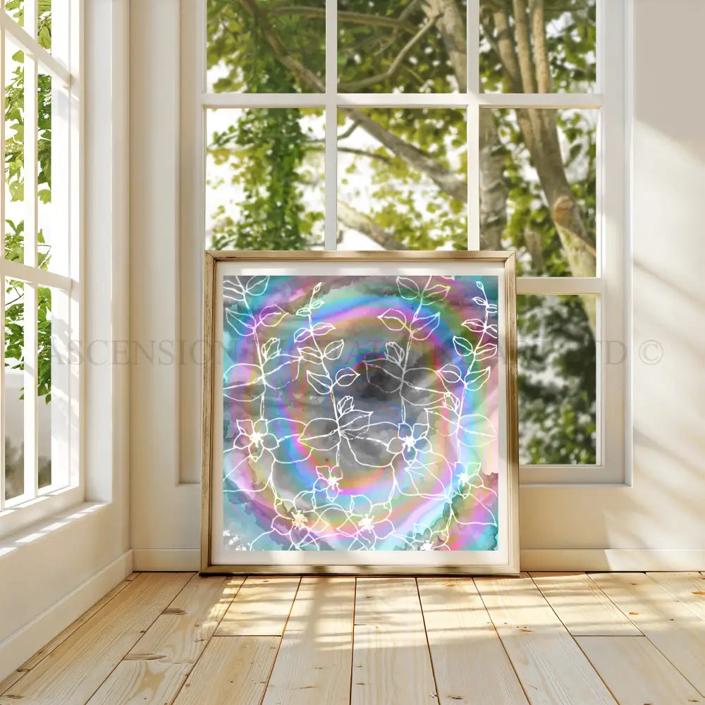 Abstract art print, floral, rainbow colours
