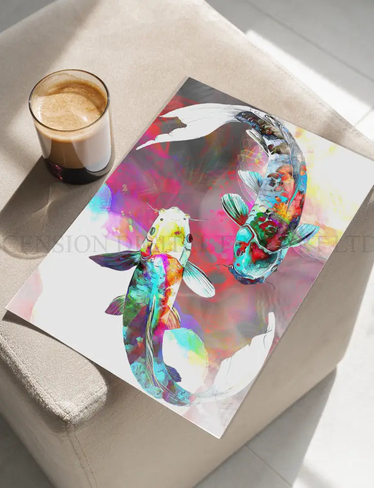 Japanese Koi Fish Art Print | Feng Shui Wall Art | Set of Two
