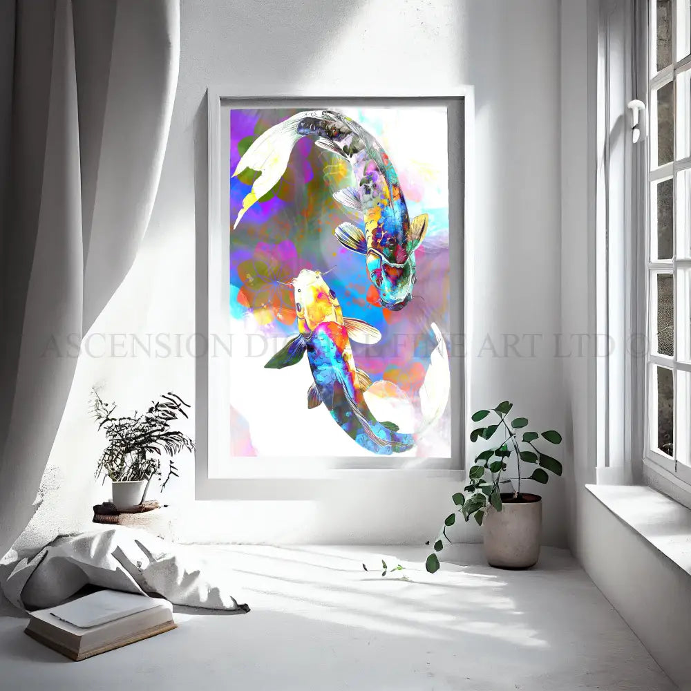 Japanese Koi Fish Art Print | Feng Shui Wall Art | Set of Two