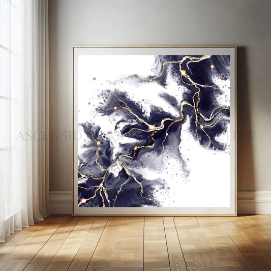 Abstract art print, spiritual wall art, navy and gold