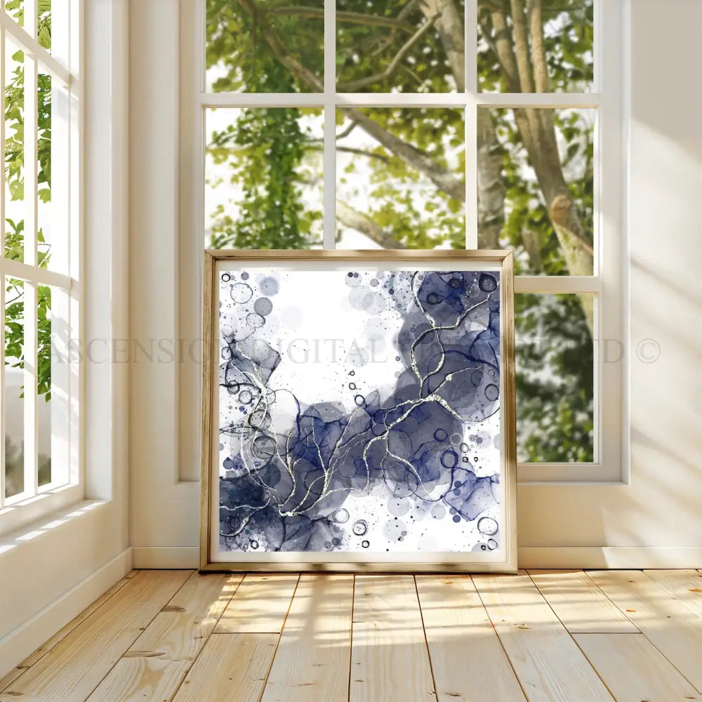 Abstract art print, spiritual wall art, navy and gold