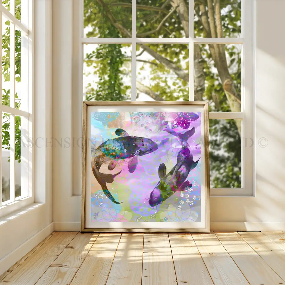Japanese koi fish art print, Feng Shui wall art