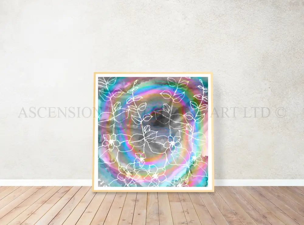 Abstract art print, floral, rainbow colours