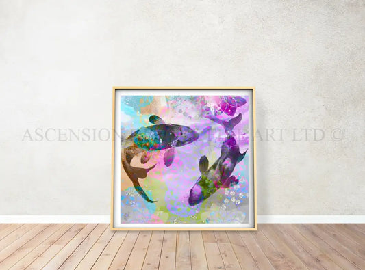 Japanese koi fish art print, Feng Shui wall art