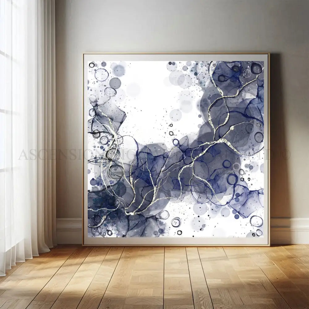 Abstract art print, spiritual wall art, navy and gold