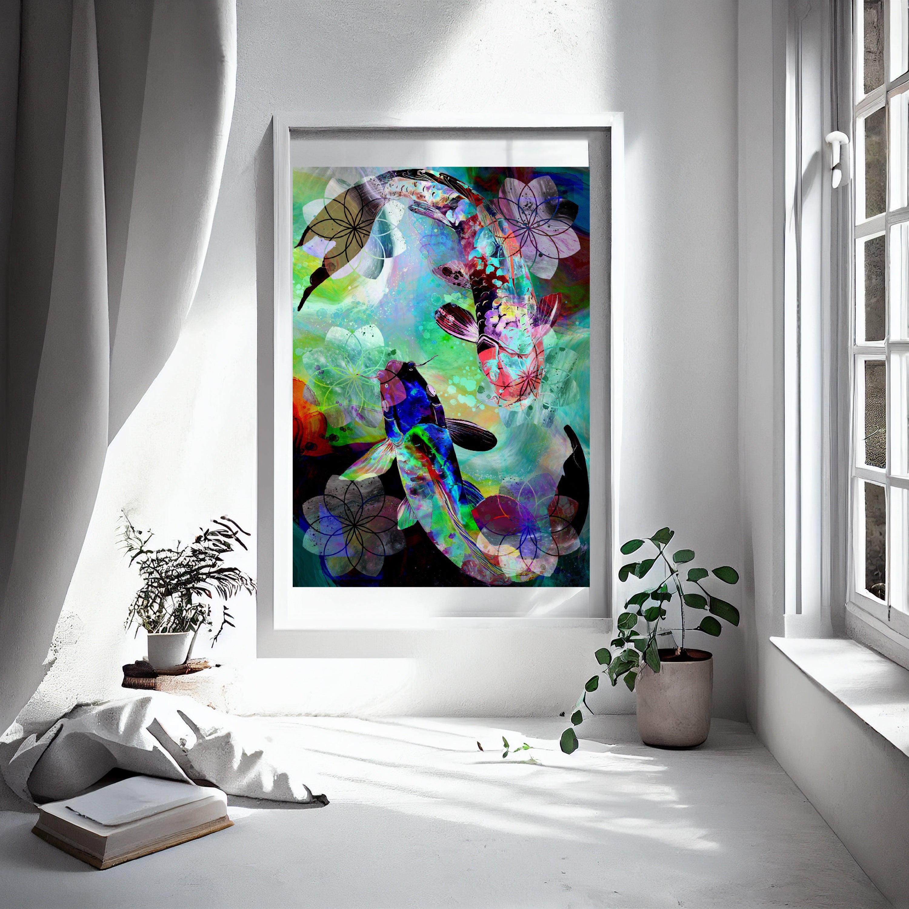 Japanese koi fish art print, Feng Shui wall art
