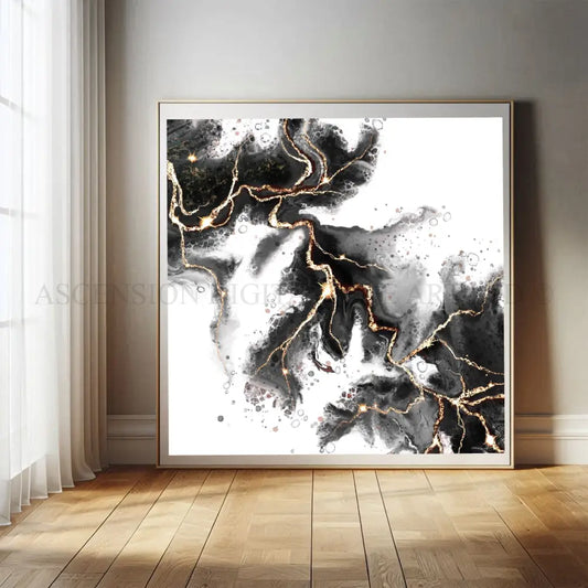 Abstract art print, spiritual wall art, black and gold