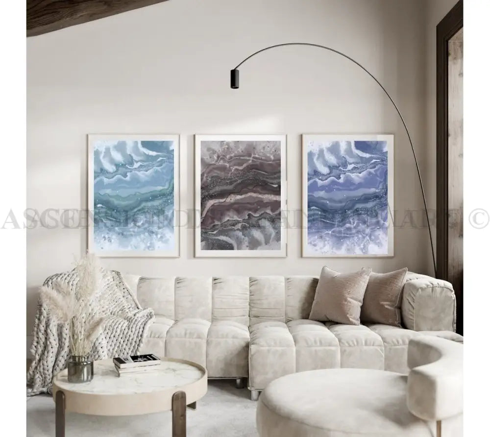 Abstract coastal art print set 