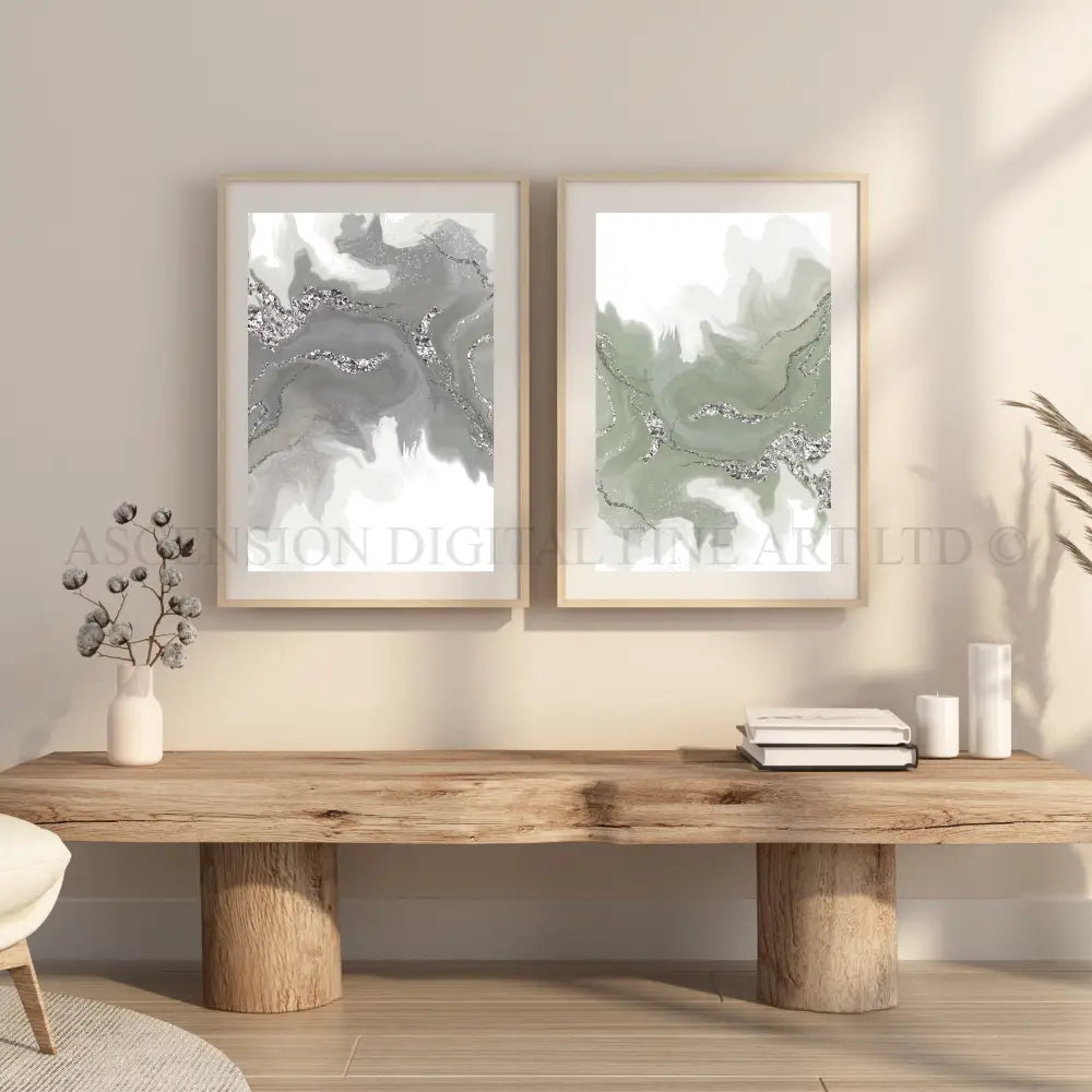 Abstract art prints, neutral tones, set of two