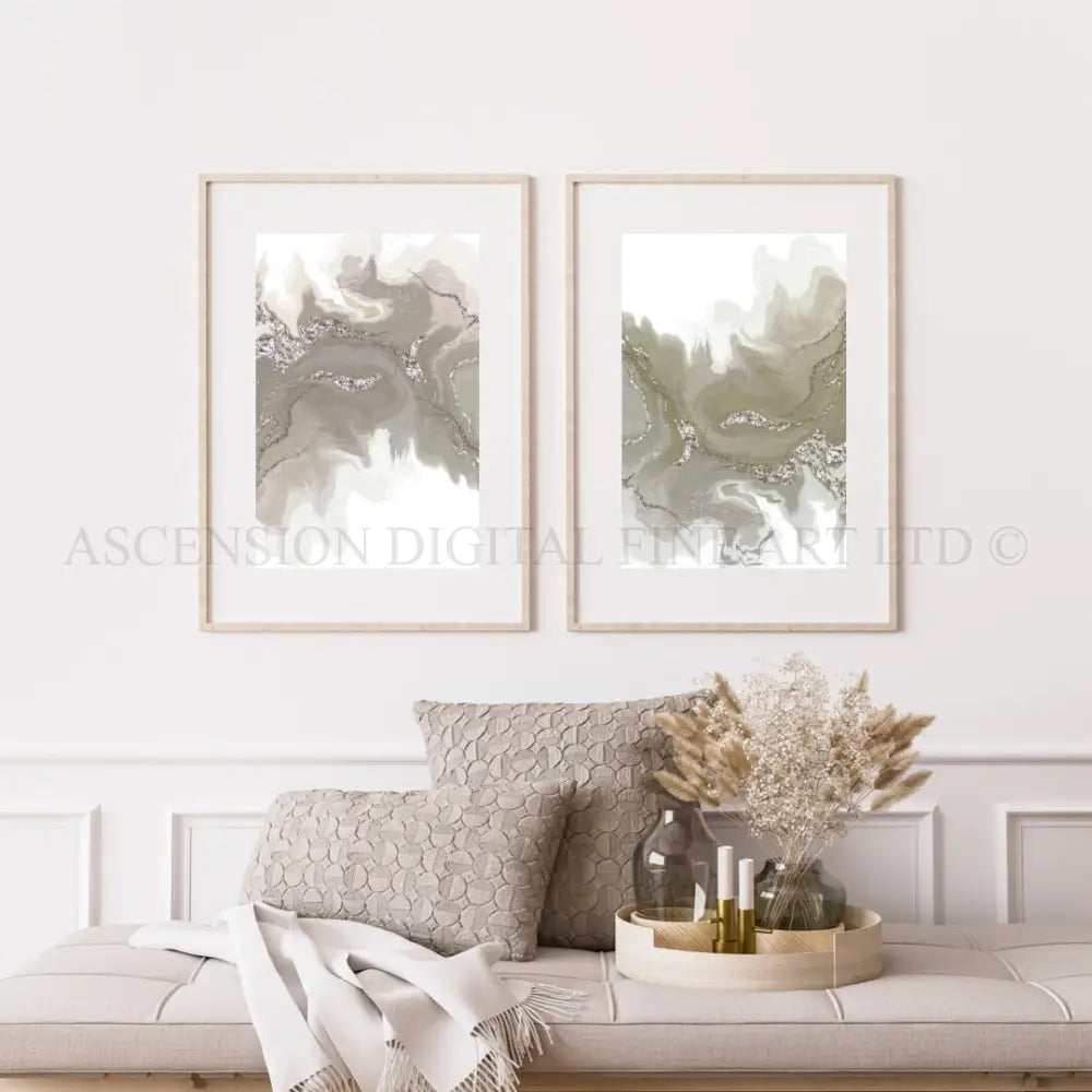 Abstract art prints, neutral tones, set of two