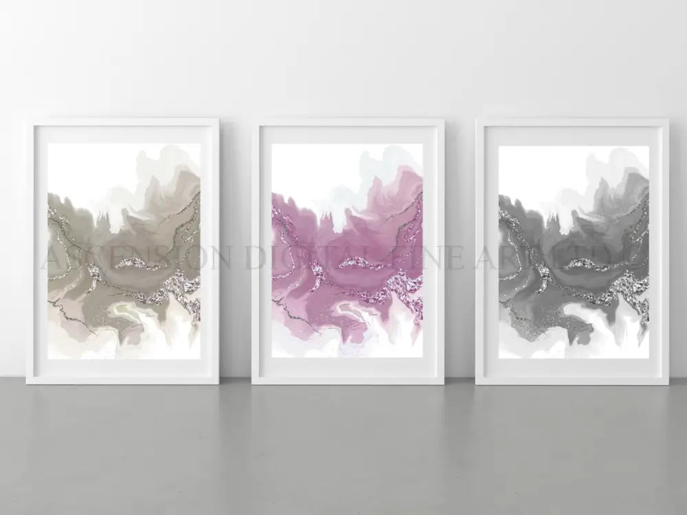 Spiritual wall art, Abstract art prints, neutral tones, set of 3 art prints displayed in mounted frames.