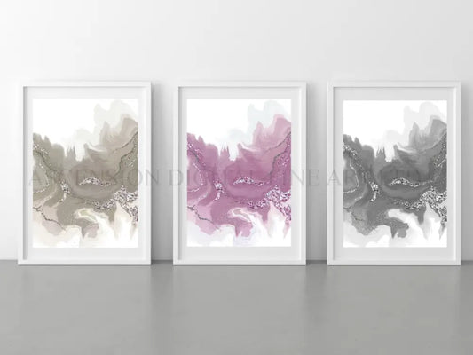 Spiritual wall art, Abstract art prints, neutral tones, set of 3 art prints displayed in mounted frames.