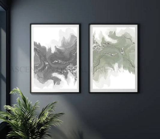 Abstract art prints, neutral tones, set of two