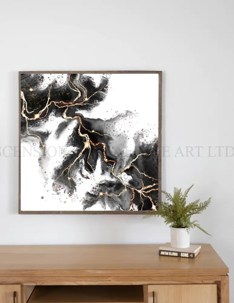 Abstract art print, spiritual wall art, black and gold