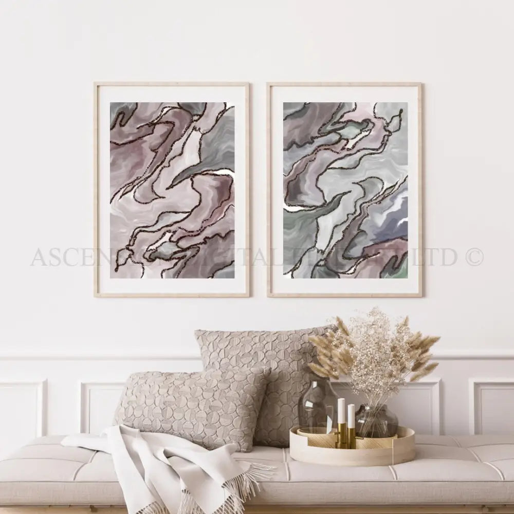 Abstract art prints, spiritual wall art, neutral colour, set of 2