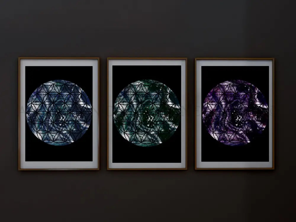 Sacred geometry art print set of 3, spiritual wall art