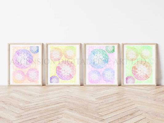 Flower of life art prints, set of 4