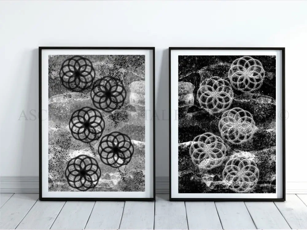 Sacred geometry art print, seed of life wall art, set of two