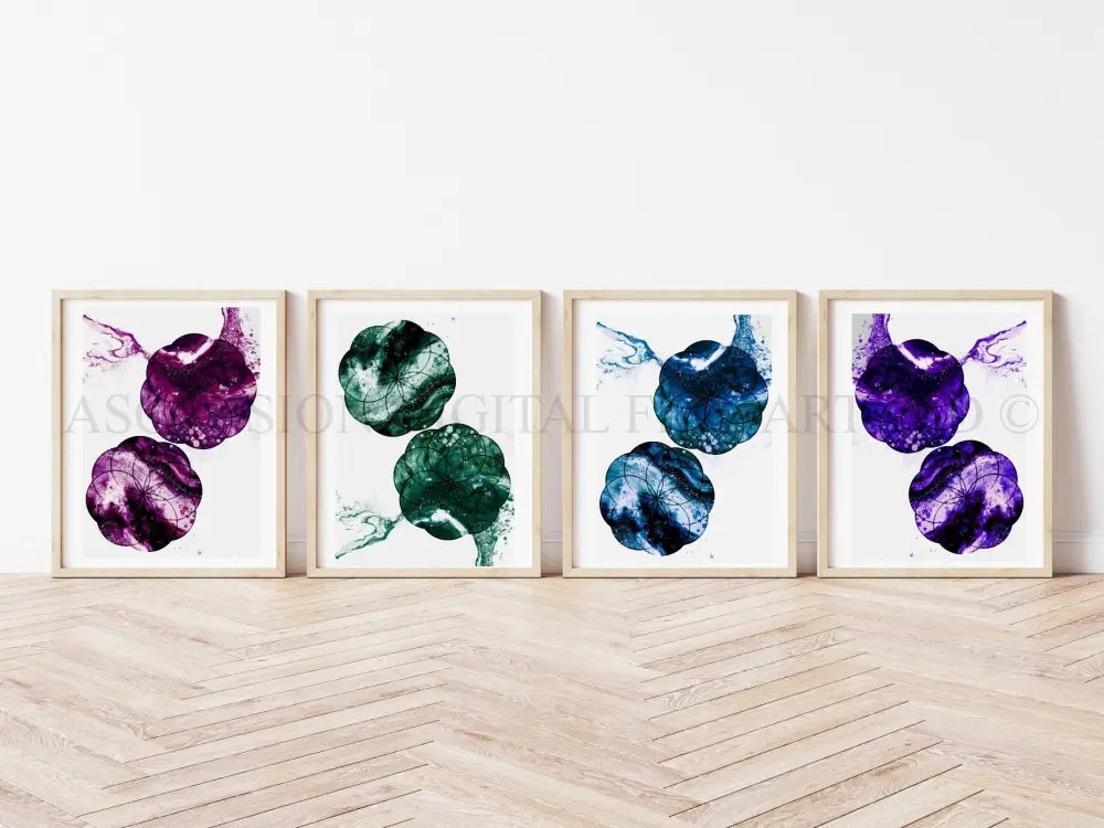 Flower of life art prints, set of 4 prints, sacred geometry wall art