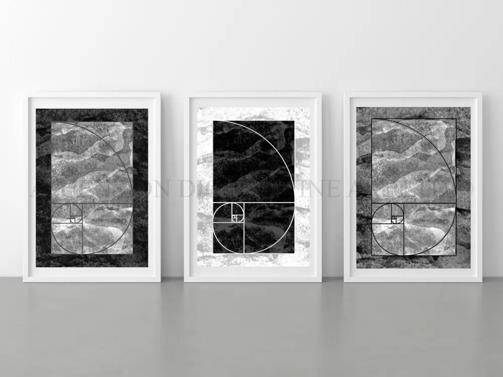 Fibonacci art prints set, sacred geometry wall art