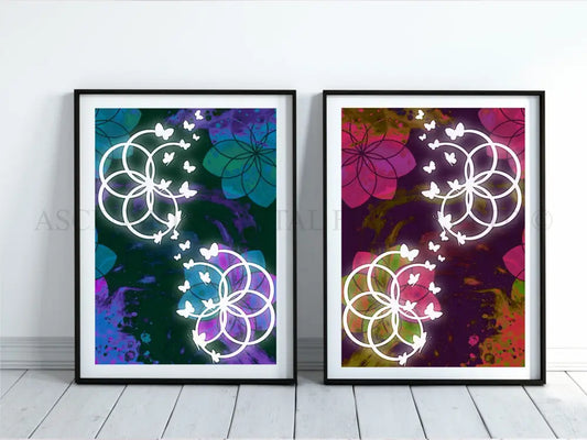 Sacred geometry art print set, seed of life wall art