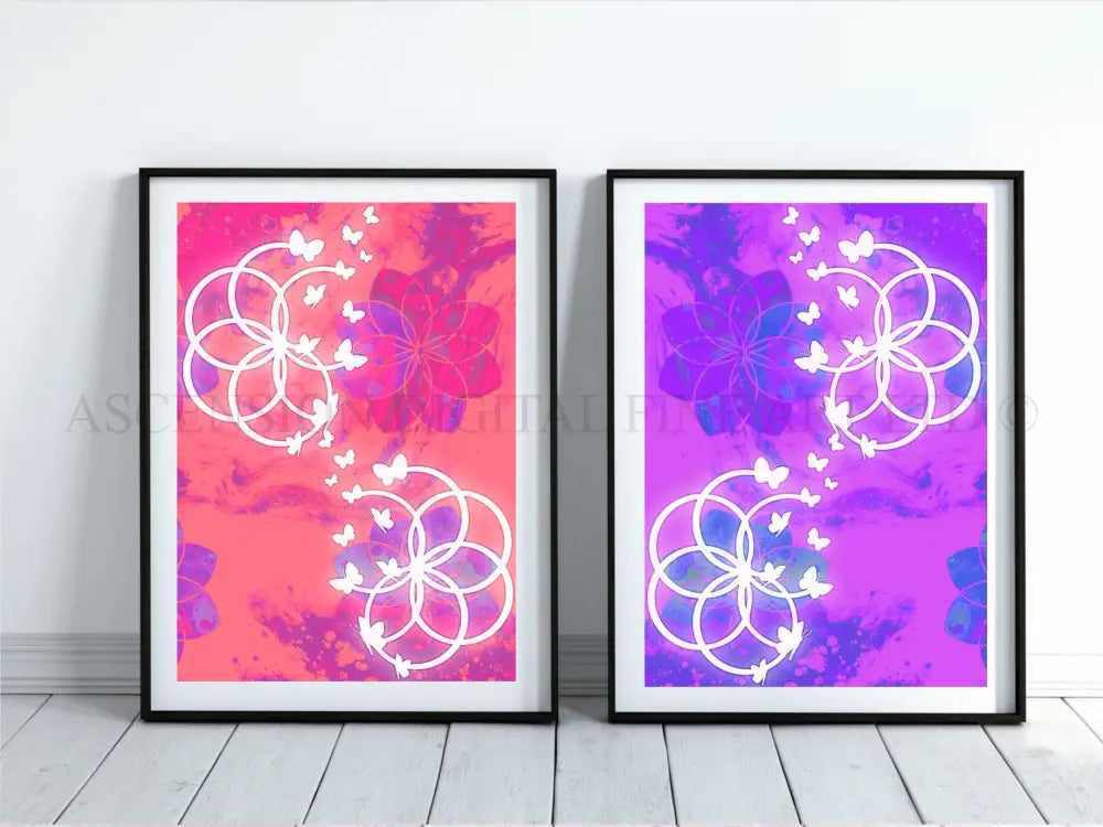 Sacred geometry art print set, seed of life wall art 