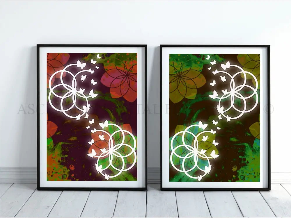 Sacred geometry art print set, seed of life wall art