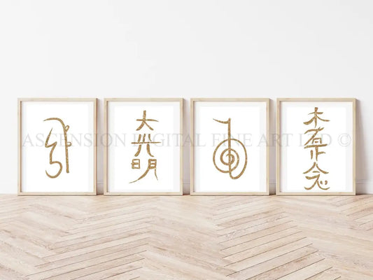 Reiki symbol art print, healing wall art set of four