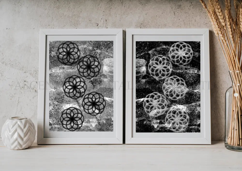 Sacred geometry art print, seed of life wall art, set of two