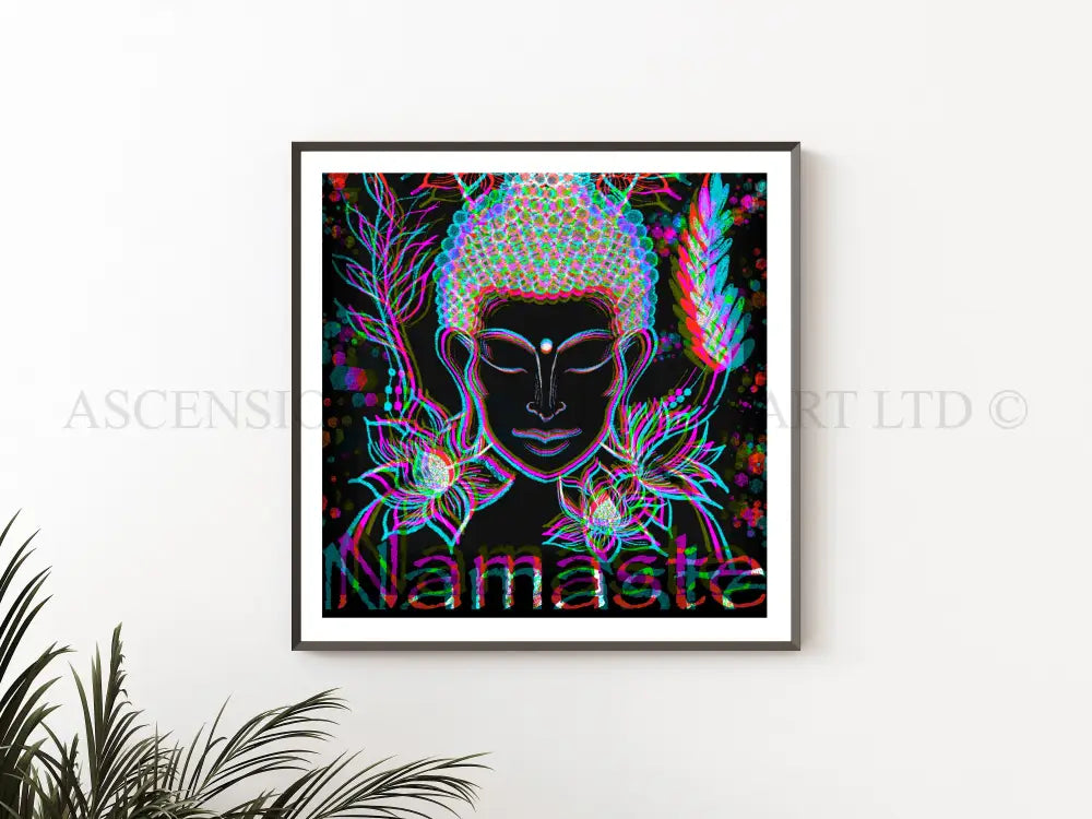 Buddha wall art, spiritual wall art, buddha meditating, black, vibrant, square artwork print. - Ascension digital fine art.