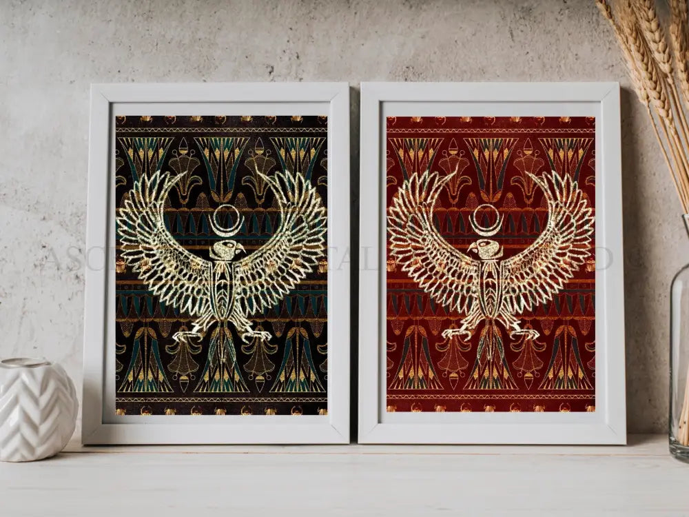  Ancient Egyptian Art prints | Set of Two | Red Black Gold