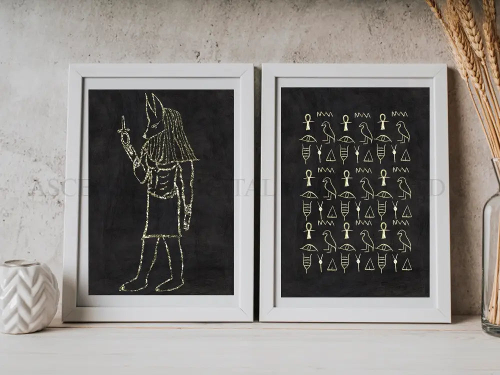 Ancient Egyptian Art prints | Set of Two | Black and Gold
