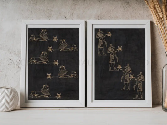 Ancient Egyptian Art prints | Set of Two | Black and Gold