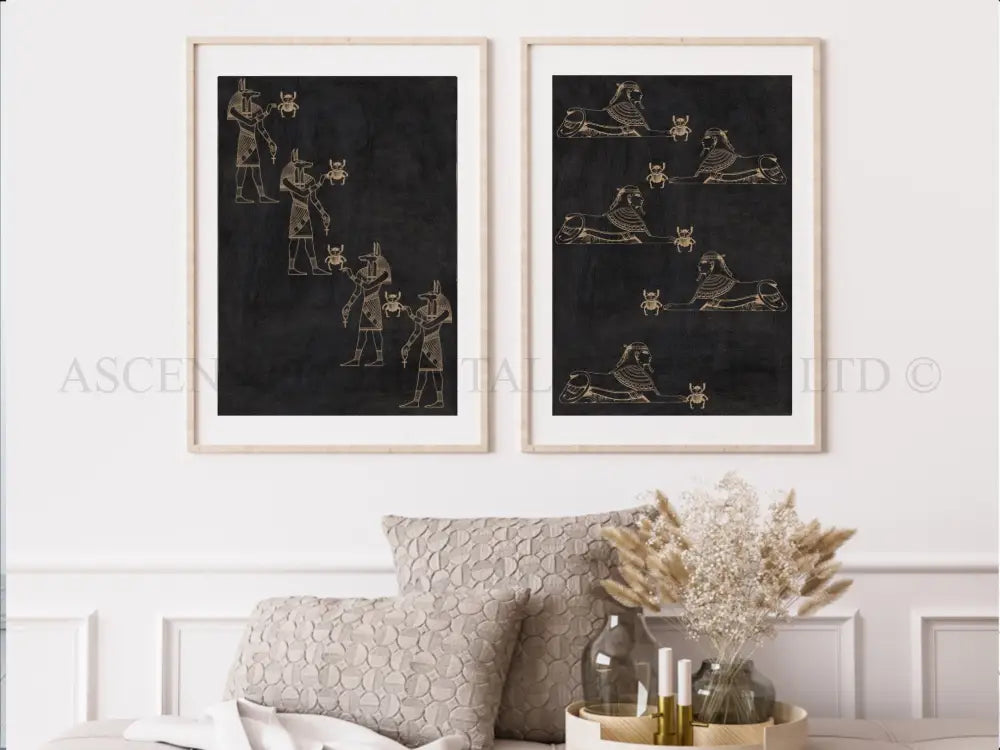 Ancient Egyptian Art prints | Set of Two | Black and Gold
