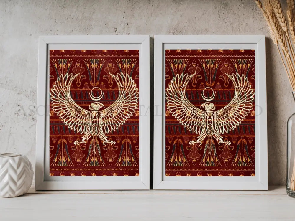 Ancient Egyptian Art Print | Set of Two | Red and Gold