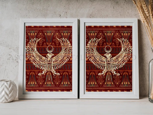 Ancient Egyptian Art Print | Set of Two | Red and Gold