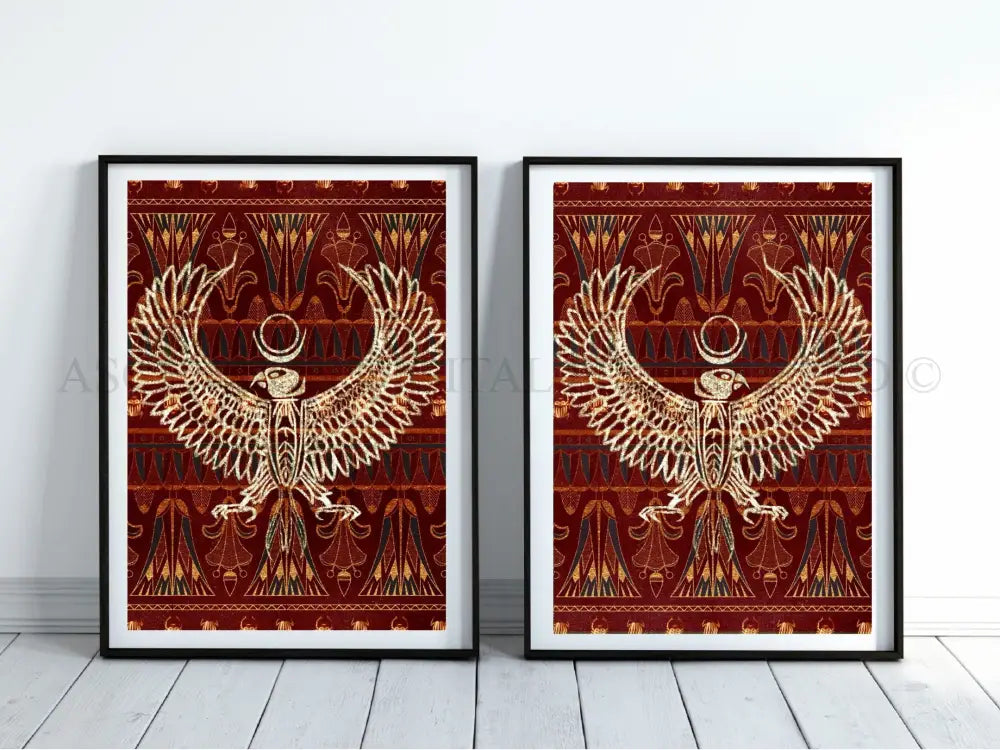Ancient Egyptian art prints | Set of Two | Red and