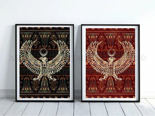 Ancient Egyptian Art prints | Set of Two | Red Black Gold