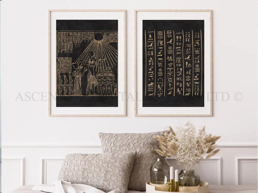 Ancient Egyptian Art prints | Set of Two | Black and Gold