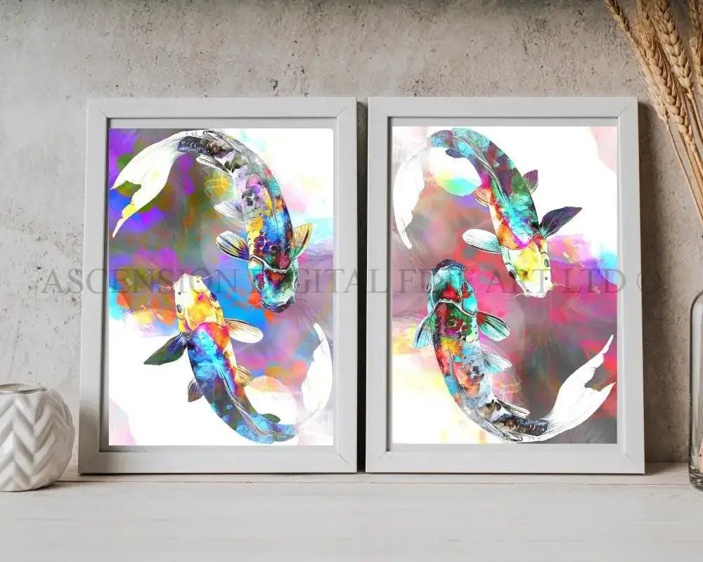 Japanese koi fish art print, Feng Shui wall art