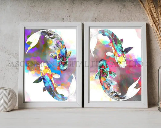 Japanese koi fish art print, Feng Shui wall art