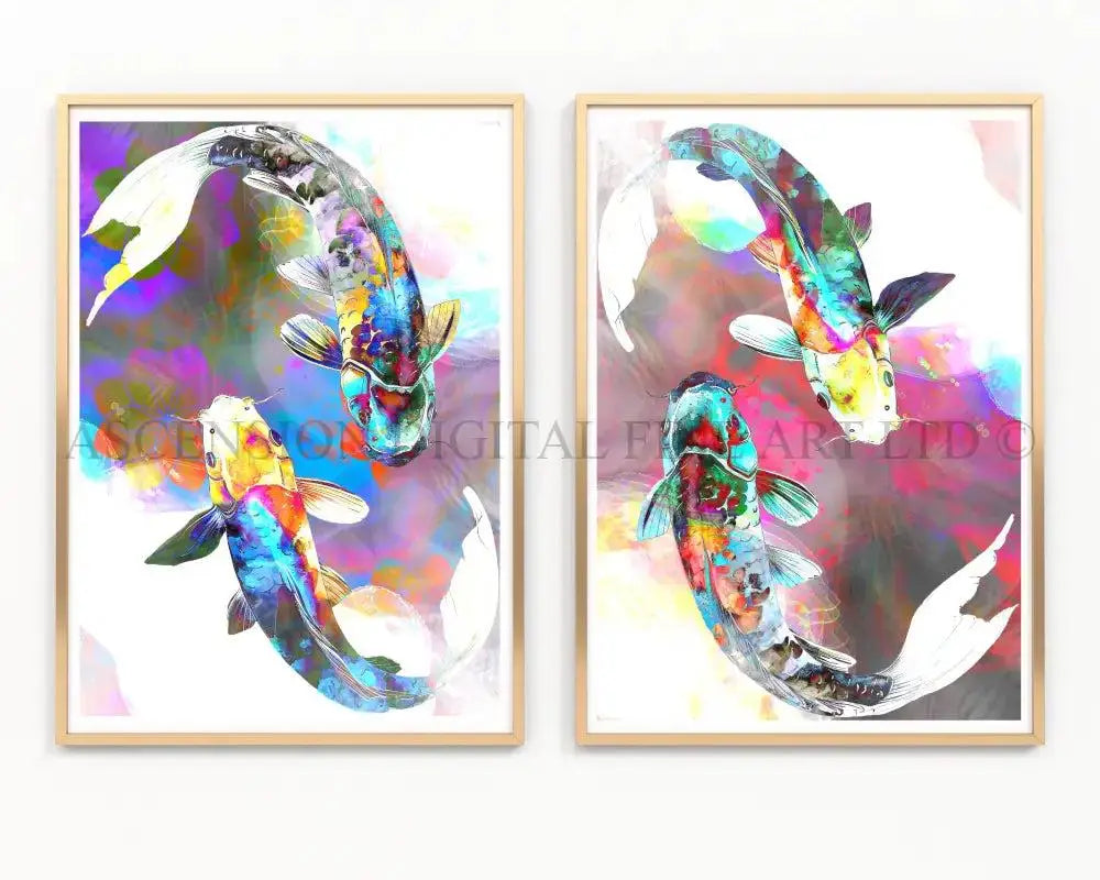 Japanese koi fish art print, Feng Shui wall art