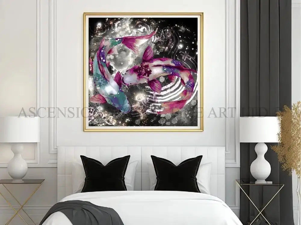 Japanese koi fish art print, Feng Shui wall art
