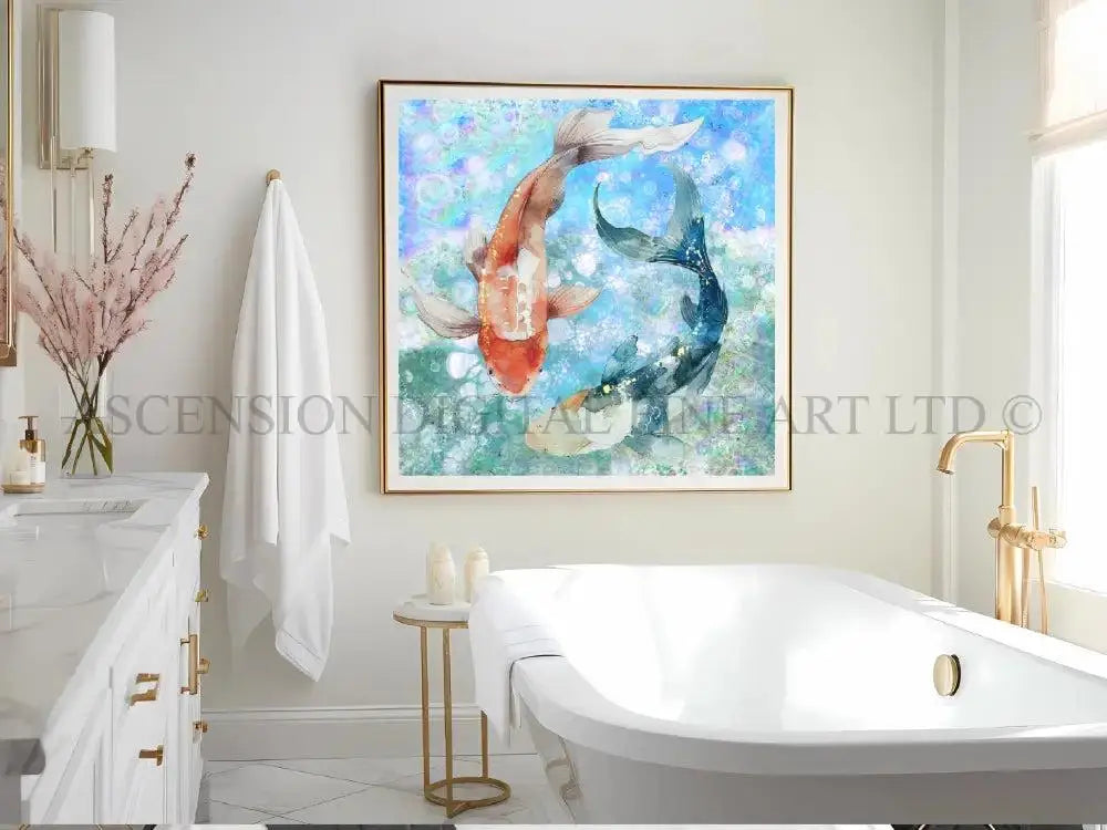 Japanese koi fish art print, Feng Shui wall art