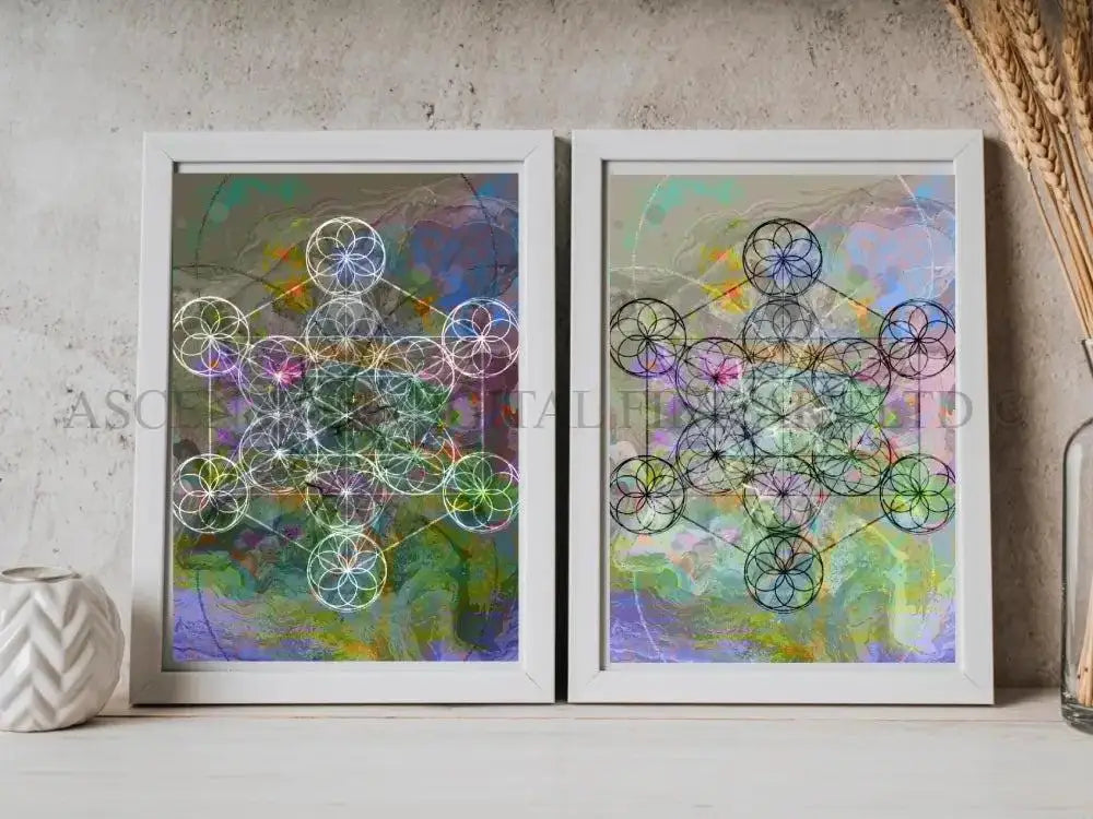 Metatrons cube art prints set set, sacred geometry wall art